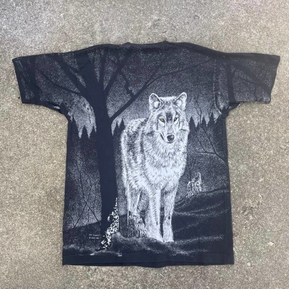 Vintage Wolf All Over Print T-Shirt Men's Large - Picture 4 of 5